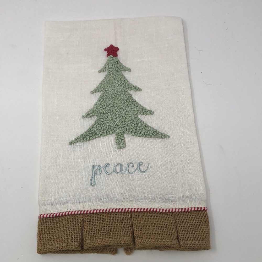 Boutique Linen & Burlap Christmas Tea Towel “Peace” Tree – Celebrations